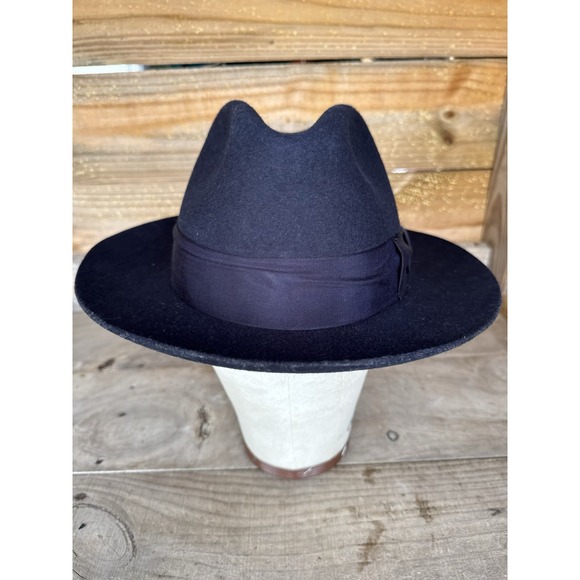 Stacy Adams Men's Large Fedora Hat Black Color 100% Wool With Feather On Side - Picture 7 of 13